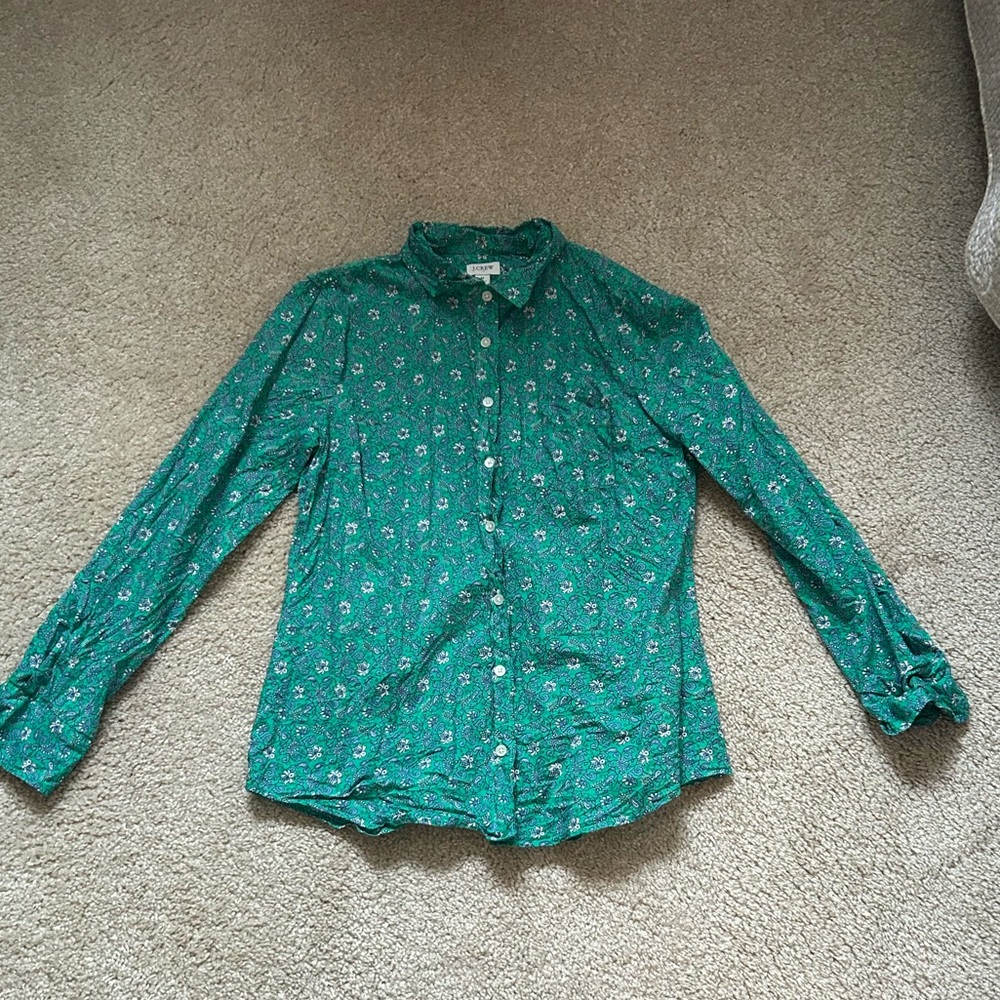 J. Crew green floral button down shirt